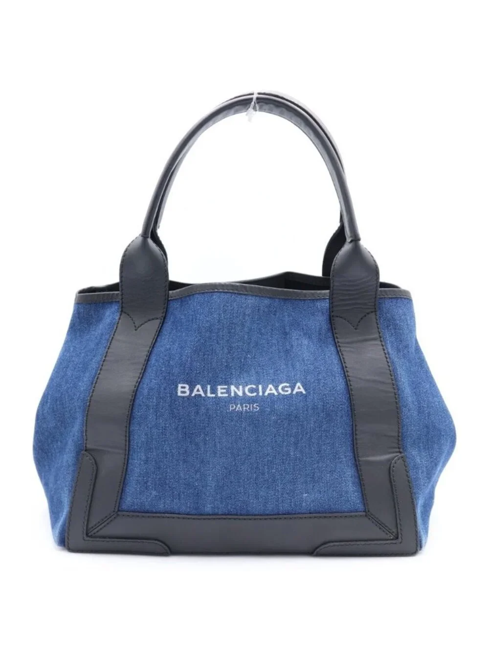 Balenciaga Navy Cabas S Denim Leather Tote Bag Blue Black
